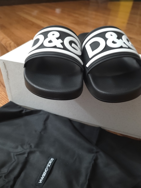 Dolce & Gabbana Black Slides with White Logo Band main image 10